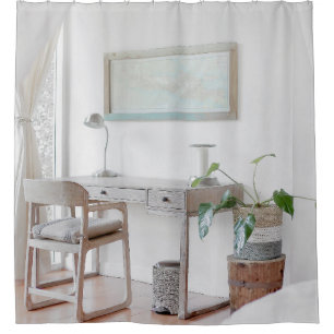 EMPTY DESK NEAR CURTAIN