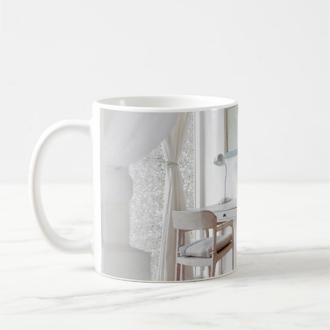 EMPTY DESK NEAR CURTAIN COFFEE MUG (Left)