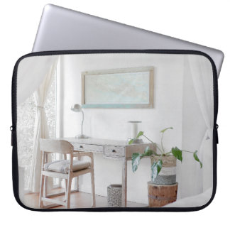EMPTY DESK NEAR CURTAIN LAPTOP SLEEVE