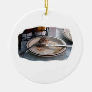 Empty Eaten Plate Fork Knife Food Foodie Design Ceramic Ornament