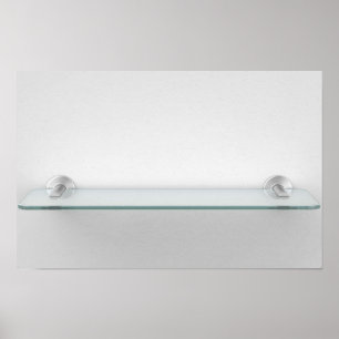 Empty glass shelf with silver brackets poster
