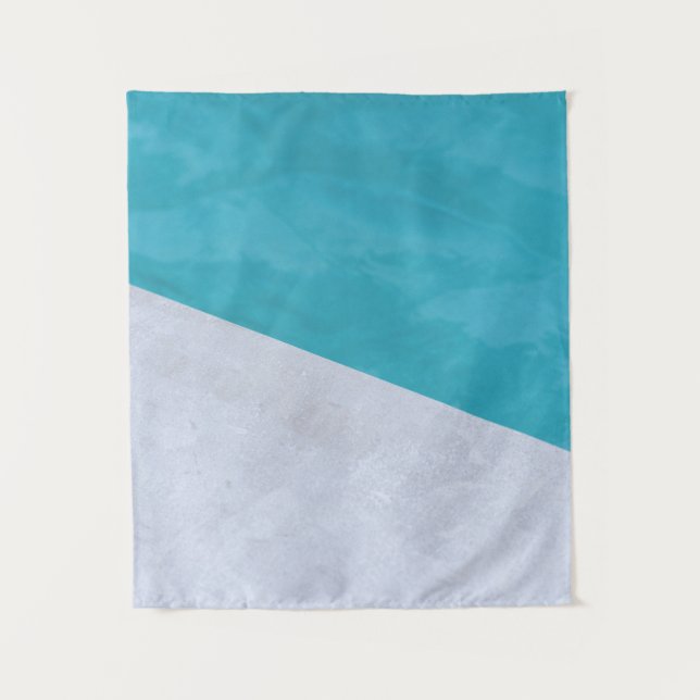 Empty grey floor beside pool tapestry (Front)
