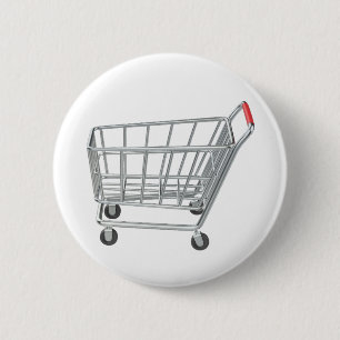 Empty metal shopping cart 6 cm round badge