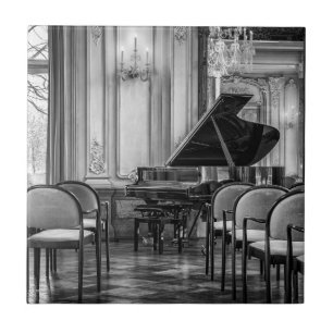Empty Notes Black and White Music Photo Ceramic Tile
