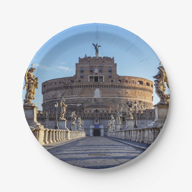 Empty Ponte Sant'Angelo at dawn - Rome, Italy Paper Plate (Front)