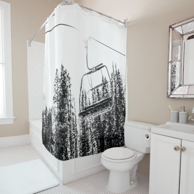Empty Skilift // Black and White Winter Shower Curtain (In Situ)