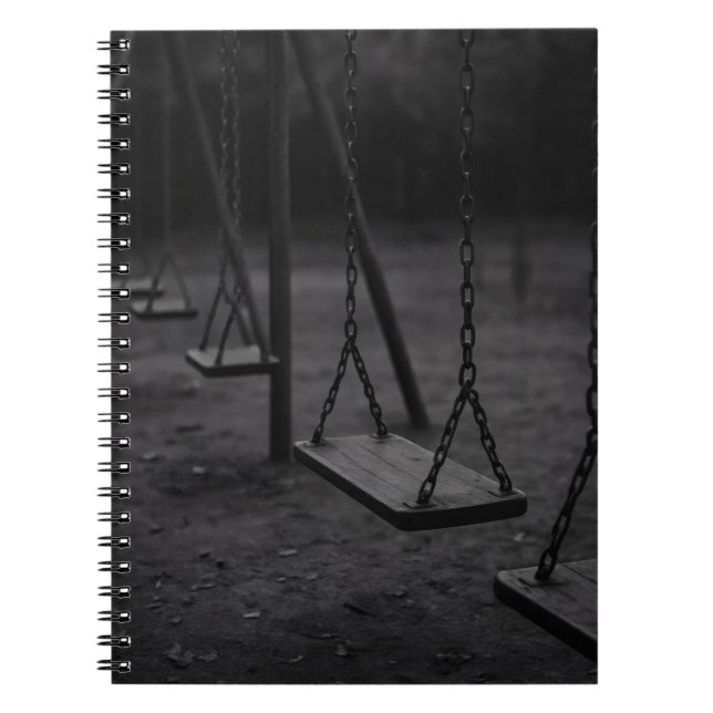 Empty Swings Black White Moody Playground Notebook (Front)