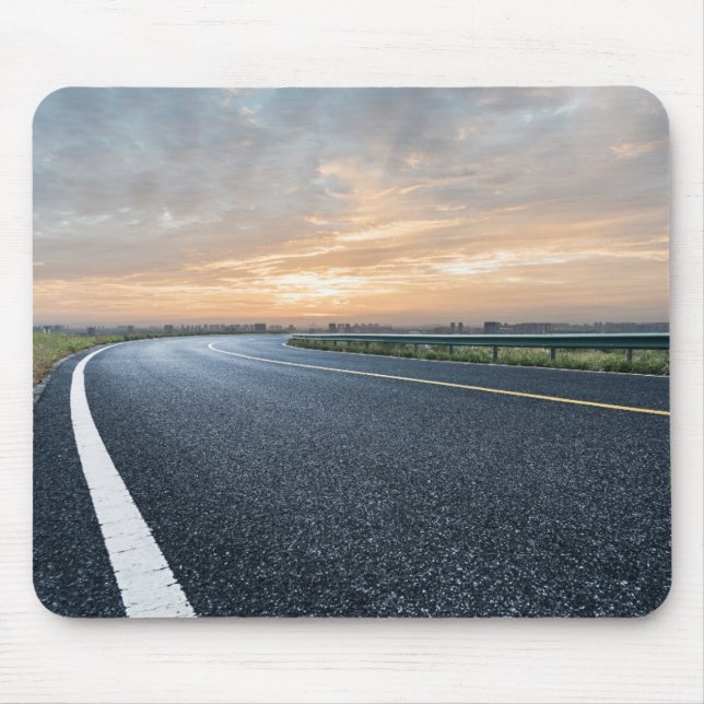 Empty Tarmac Road Against Sunset Sky Mouse Pad (Front)
