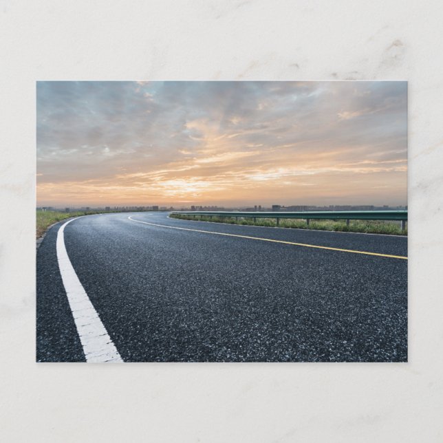 Empty Tarmac Road Against Sunset Sky Postcard (Front)