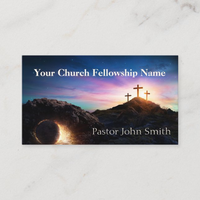 Empty Tomb Three Crosses Sunrise Church Pastor Business Card (Front)