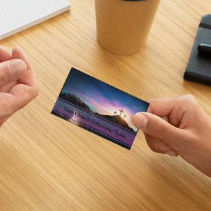 Empty Tomb Three Crosses Sunset Church Pastor Business Card