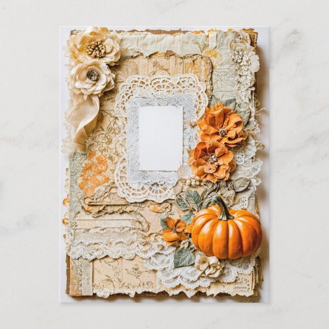 Empty Vintage Frame with Pumpkins Holiday Postcard (Front)