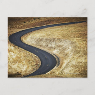 Empty winding paved road postcard