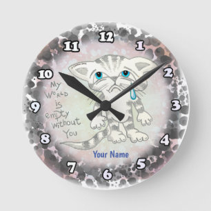 Empty World Sad Cat Round Clock