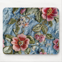 Emroidered Jewel Floral Denim Texture