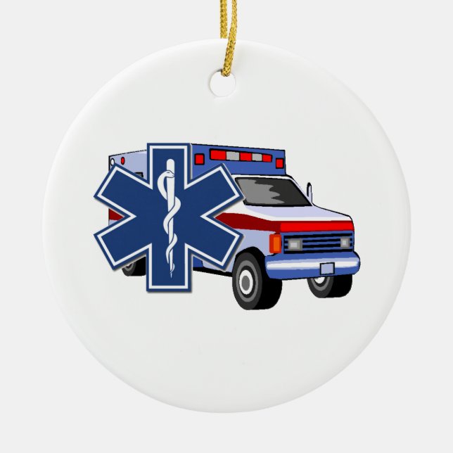 EMS Ambulance Ceramic Tree Decoration (Front)