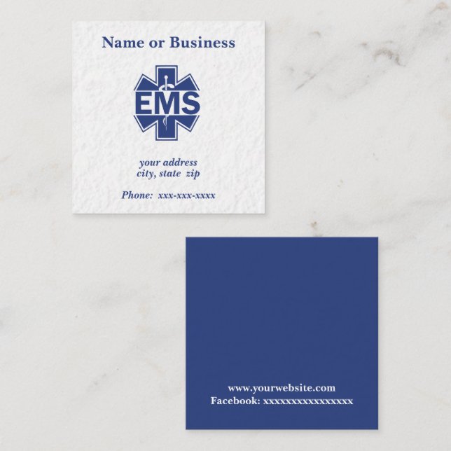 EMS Emergency Medical Services Square Business Card (Front/Back)