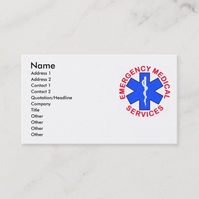 EMS EMT Contact Card (Front)