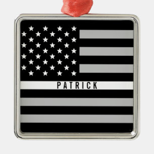 EMS EMT Thin White Line American Flag Monogram Metal Ornament