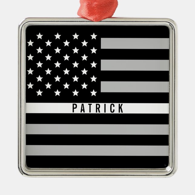 EMS EMT Thin White Line American Flag Monogram Metal Ornament (Front)
