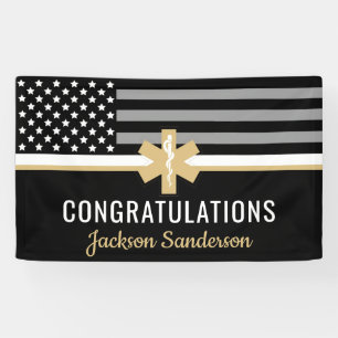 EMS First Responder Thin White Line EMT Retirement Banner