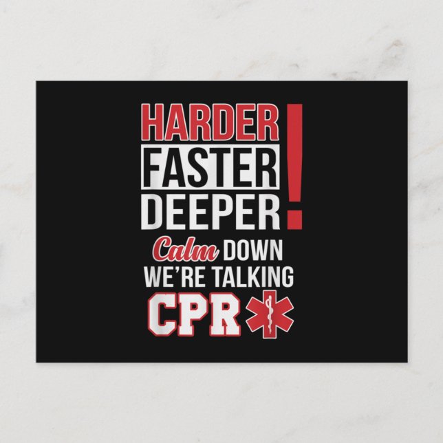 EMS Harder Faster Deeper CPR EMT Medic Nurse Announcement Postcard (Front)