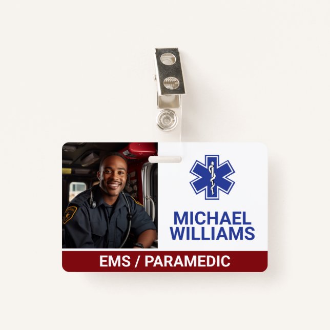 EMS | Paramedic Worker ID Badge (Front with Clip)
