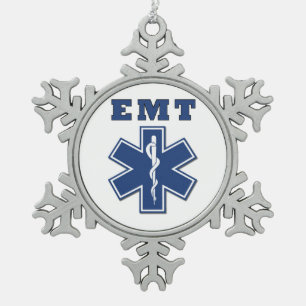 EMS Star Of Life Snowflake Pewter Christmas Ornament