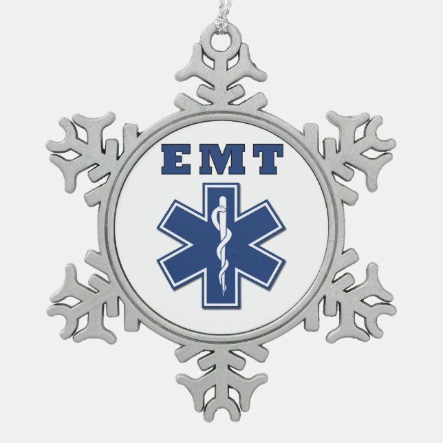 EMS Star Of Life Snowflake Pewter Christmas Ornament (Front)