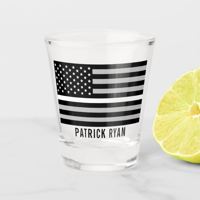 EMS Thin White Line American Flag Add Name Shot Glass (Front)