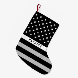 EMS Thin White Line American Flag Monogram Small Christmas Stocking