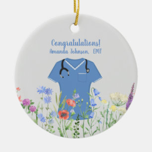 EMT Blue Scrubs Ceramic Ornament