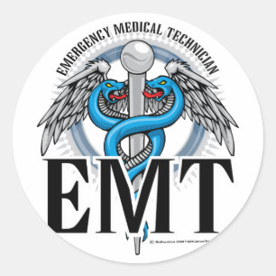 EMT Caduceus Blue Classic Round Sticker