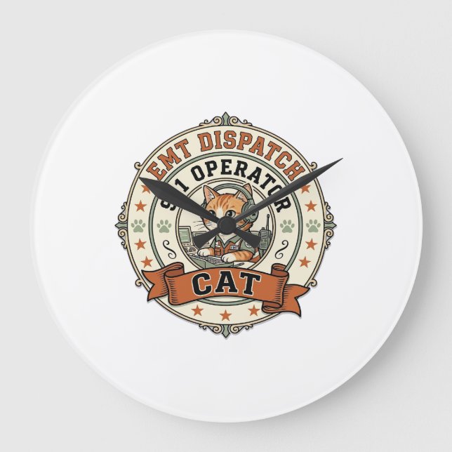 EMT Dispatch 911 Operator Cat EMT Dispatch 911 Ope Large Clock (Front)
