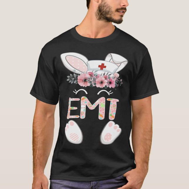 EMT Easter Nurse Floral Bunny T-Shirt (Front)
