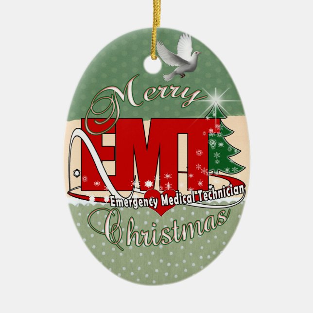 EMT Emergency Medical Technician CHRISTMAS Ceramic Ornament (Front)