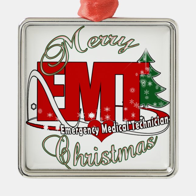 EMT Emergency Medical Technician CHRISTMAS Metal Tree Decoration (Front)