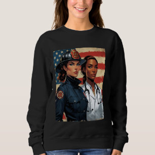 EMT EMS Firefighter Girl Usa American Flag Paramed Sweatshirt