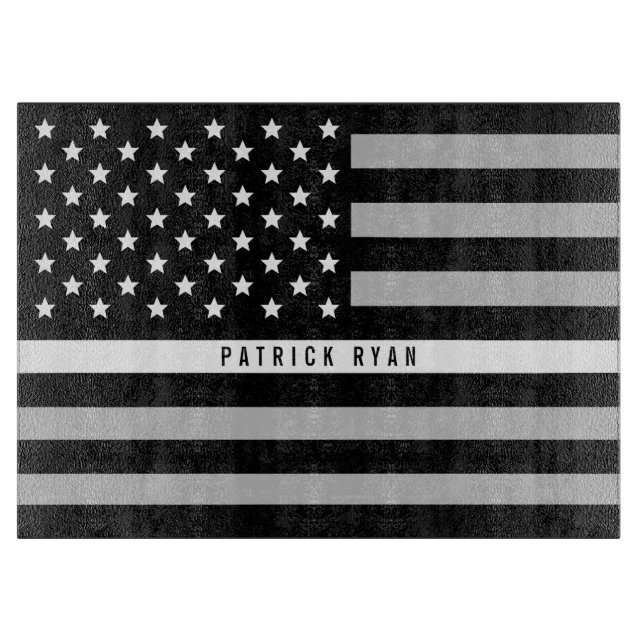 EMT EMS Thin White Line American Flag Name Cutting Board (Front)
