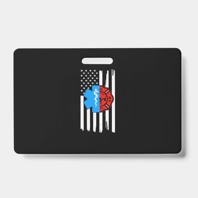 Emt Firefighter American Flag Distressed.Png ID Badge (Front)