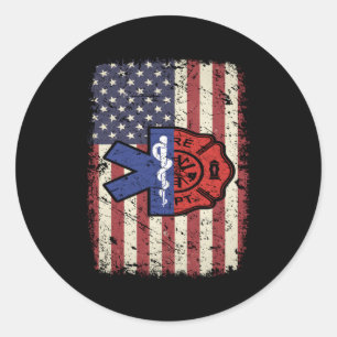 Emt Firefighter American Flag Patriot Paramedic Fi Classic Round Sticker