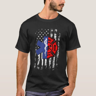 Emt Firefighter Firefighter American Flag Back Pri T-Shirt