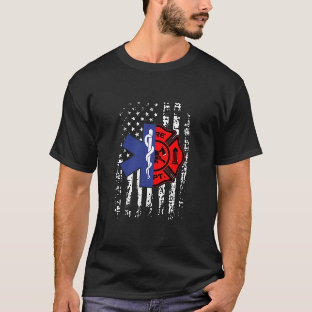 Emt Firefighter Shirt Firefighter American Flag Ba (Front)