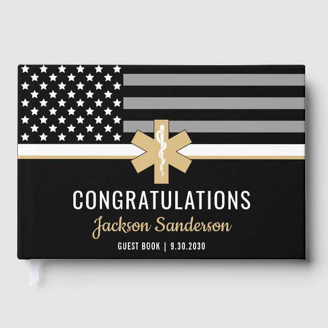EMT First Responder Thin White Line EMS Retirement Guest Book (Front)