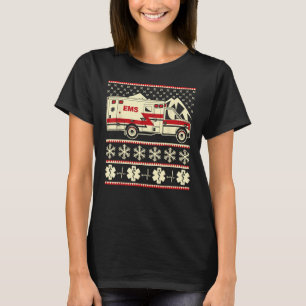 EMT Funny Ugly Christmas Sweater with ambulance an