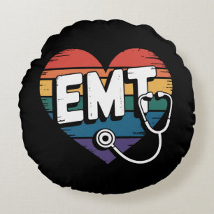 EMT Heart – Gold Floral Stethoscope Round Cushion
