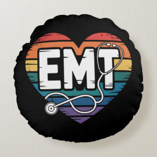 EMT Heart – Gold Floral Stethoscope Round Cushion