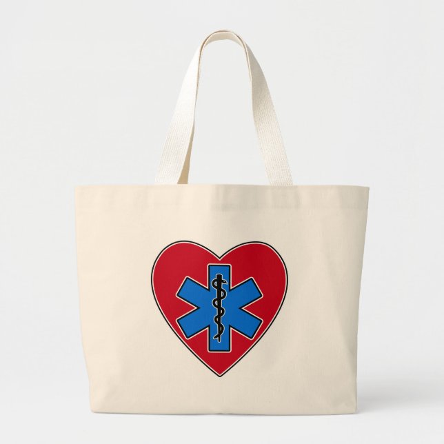EMT Heart Large Tote Bag (Front)