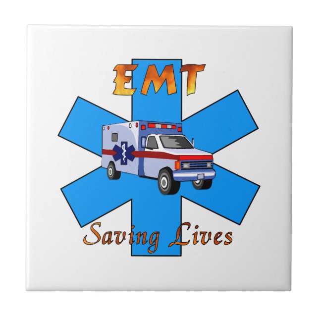 EMT Saving Lives Ceramic Tile (Front)