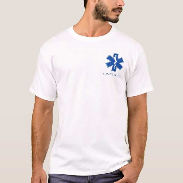 EMT Star of Life Symbol Custom Name Paramedic T-Shirt (Front)